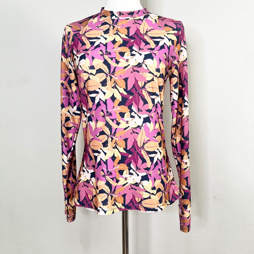 The American Outdoorsman Women Small Rash Guard Long‎ Sleeve Floral Leaf Top